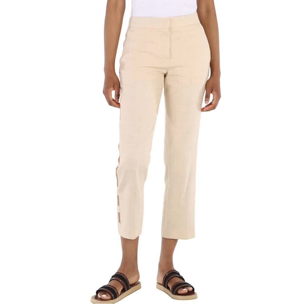 Burberry Addison Wool Silk Linen Stripe Detail Tailored Trousers| Size 6